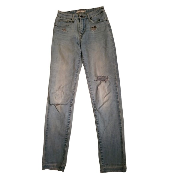 LEVI'S 721 High Rise Skinny Jeans 25x30 Women Size 25 Stretch Distressed Blue - Picture 1 of 6